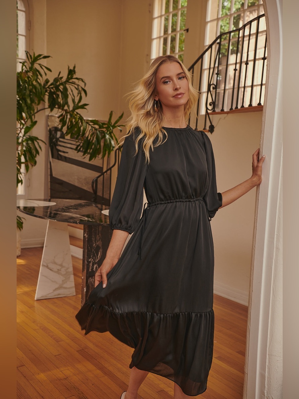 NWT Sugarlips Carmine Solid Midi Dress in Black